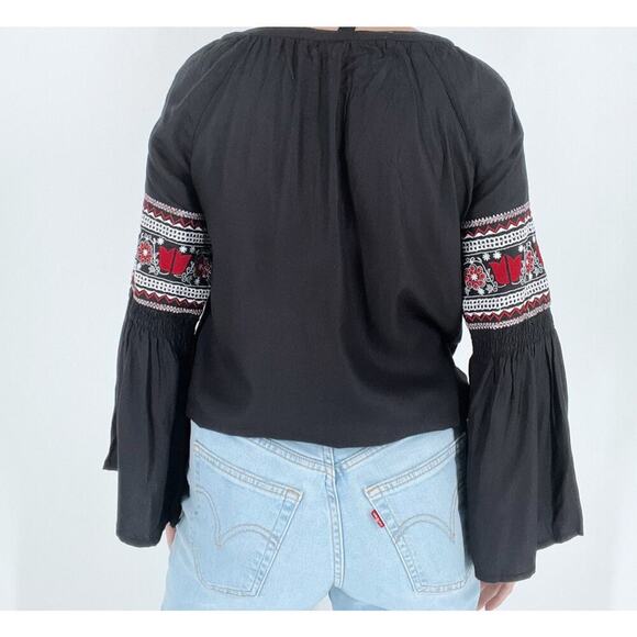 Ban Jara Boho Embroidered Black Blouse with Bell Sleeves - Picture 2 of 5